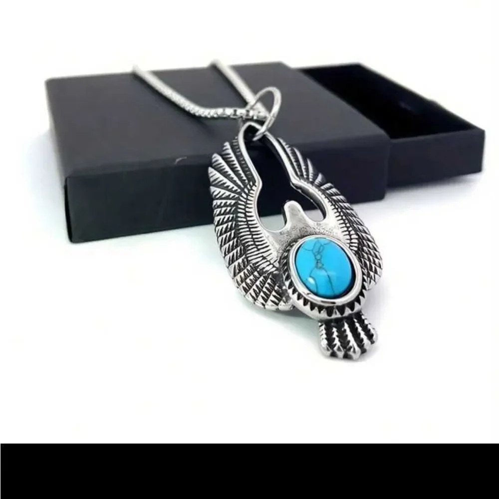 Faux Turquoise Eagle Pendant Necklace Accessory For Men‎
